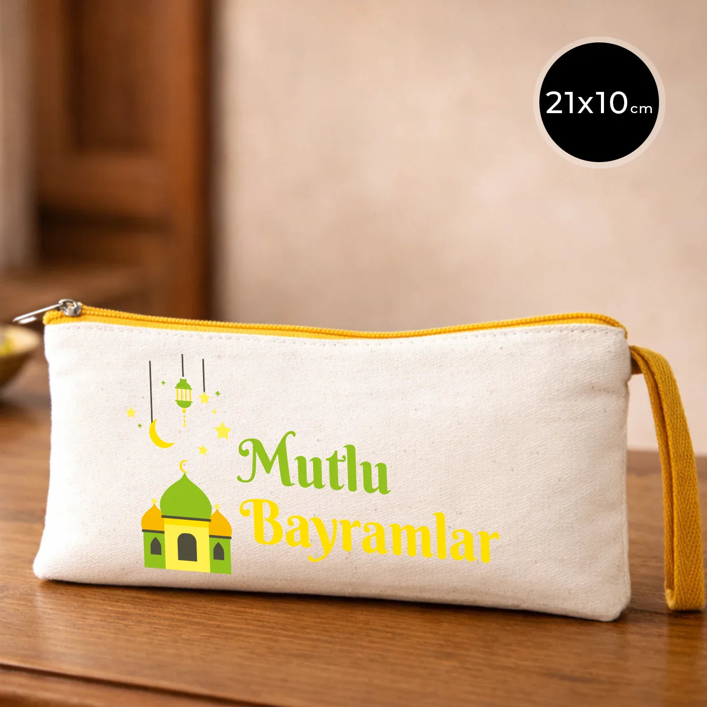 21x10 cm Sarı Fermuarlı Bez Kalemlik - Bayram Harçlık Cüzdanı