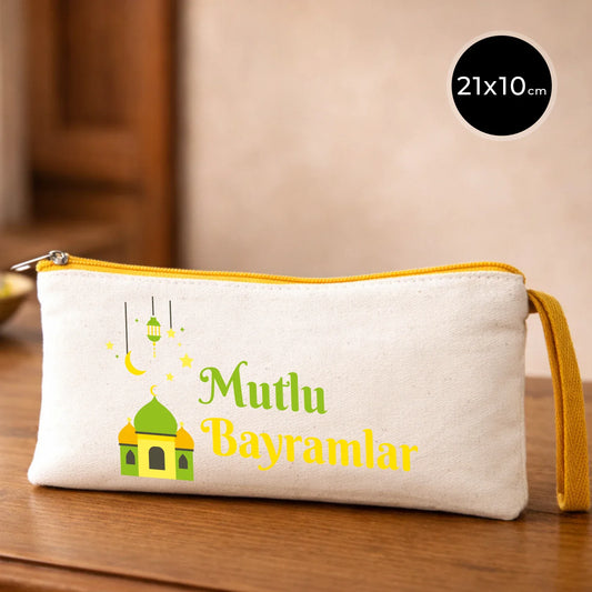 21x10 cm Sarı Fermuarlı Bez Kalemlik - Bayram Harçlık Cüzdanı