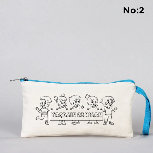 Boyanabilir 21x10 cm Turkuaz Fermuarlı Bez Kese - 23 Nisan Hediyesi - detay görünüm