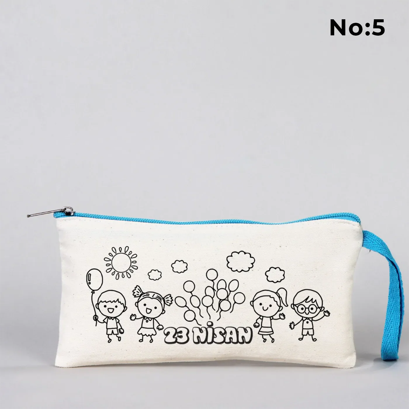 Boyanabilir 21x10 cm Turkuaz Fermuarlı Bez Kese - 23 Nisan Hediyesi - farklı açı