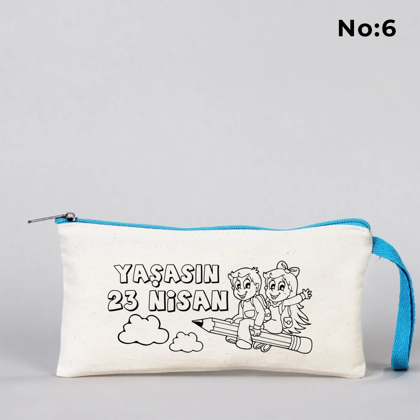 Boyanabilir 21x10 cm Turkuaz Fermuarlı Bez Kese - 23 Nisan Hediyesi - görsel 6