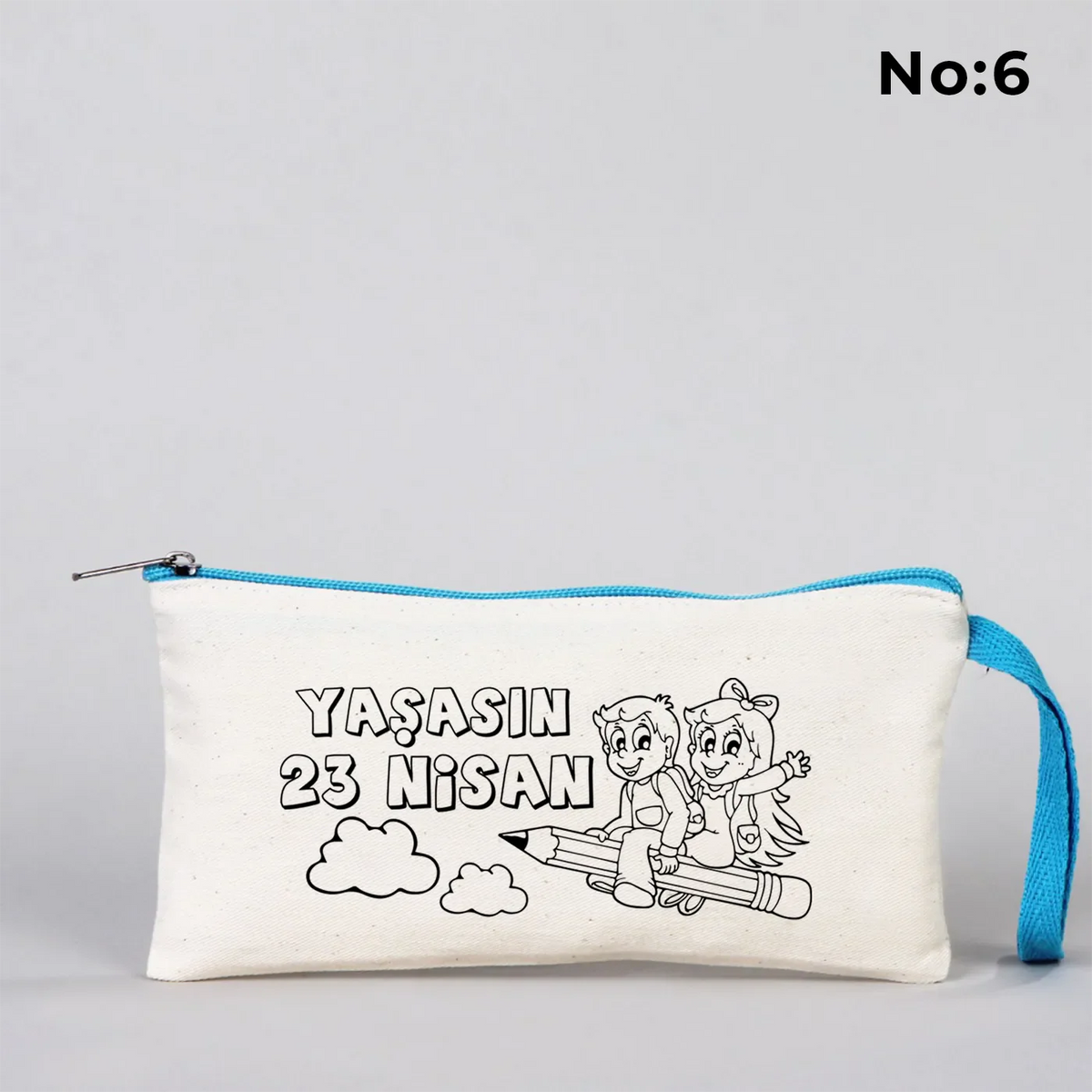 Boyanabilir 21x10 cm Turkuaz Fermuarlı Bez Kese - 23 Nisan Hediyesi - görsel 6