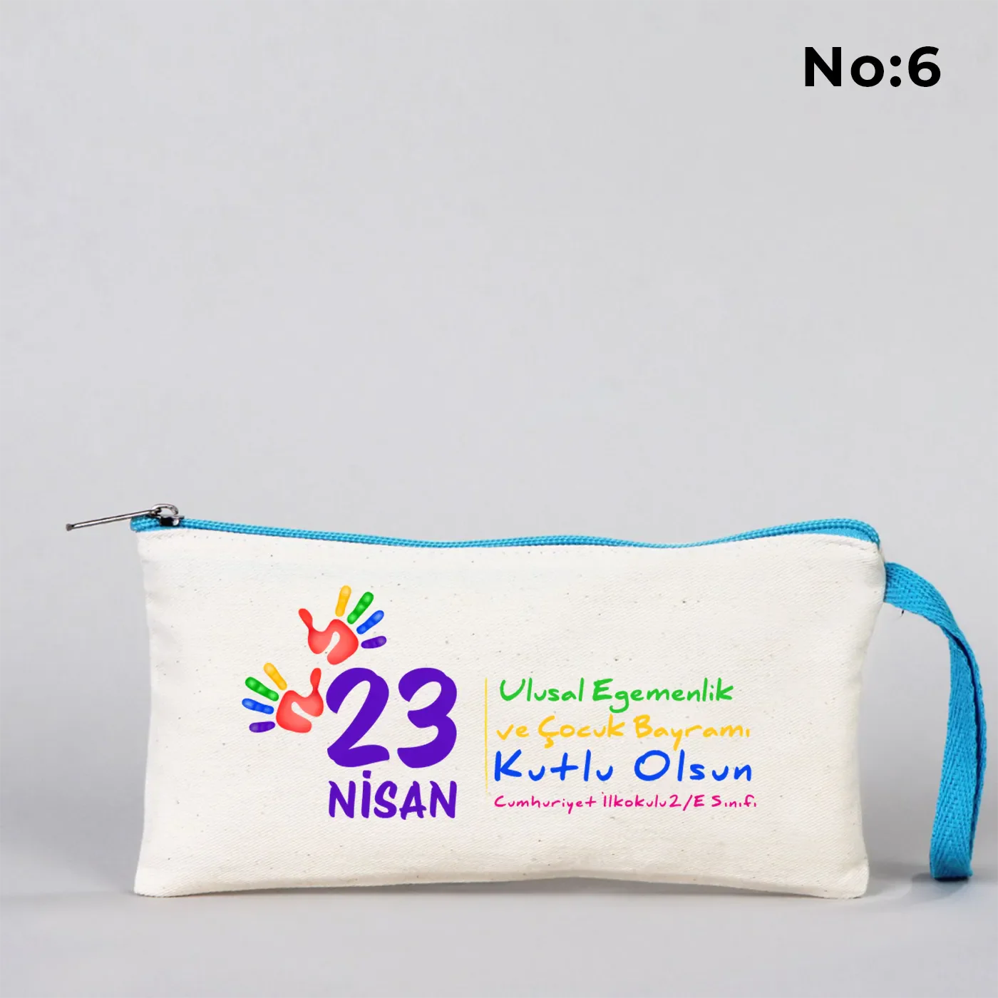 21x10 cm Turkuaz Fermuarlı Bez Kalemlik - 23 Nisan Hediyesi (Okul-Sınıf Baskılı) - görsel 6