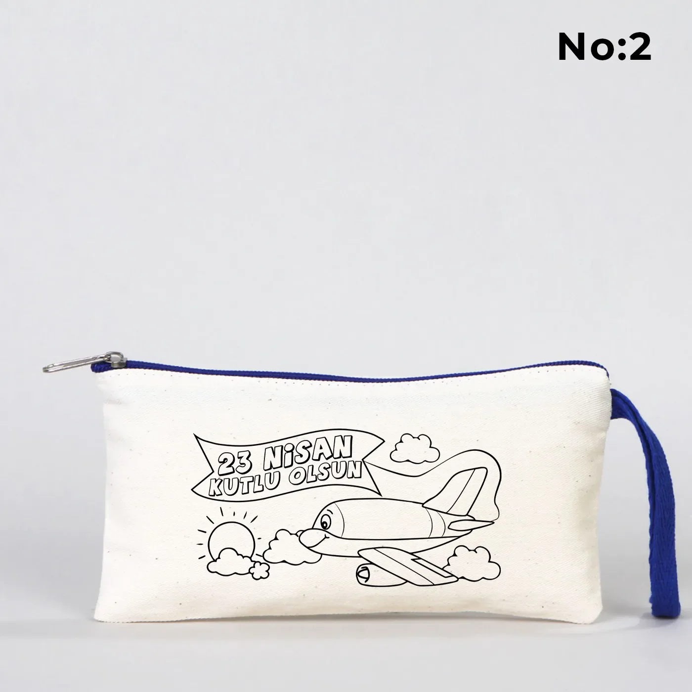 Boyanabilir 21x10 cm Saks Mavi Fermuarlı Bez Kese - 23 Nisan Hediyesi - detay görünüm