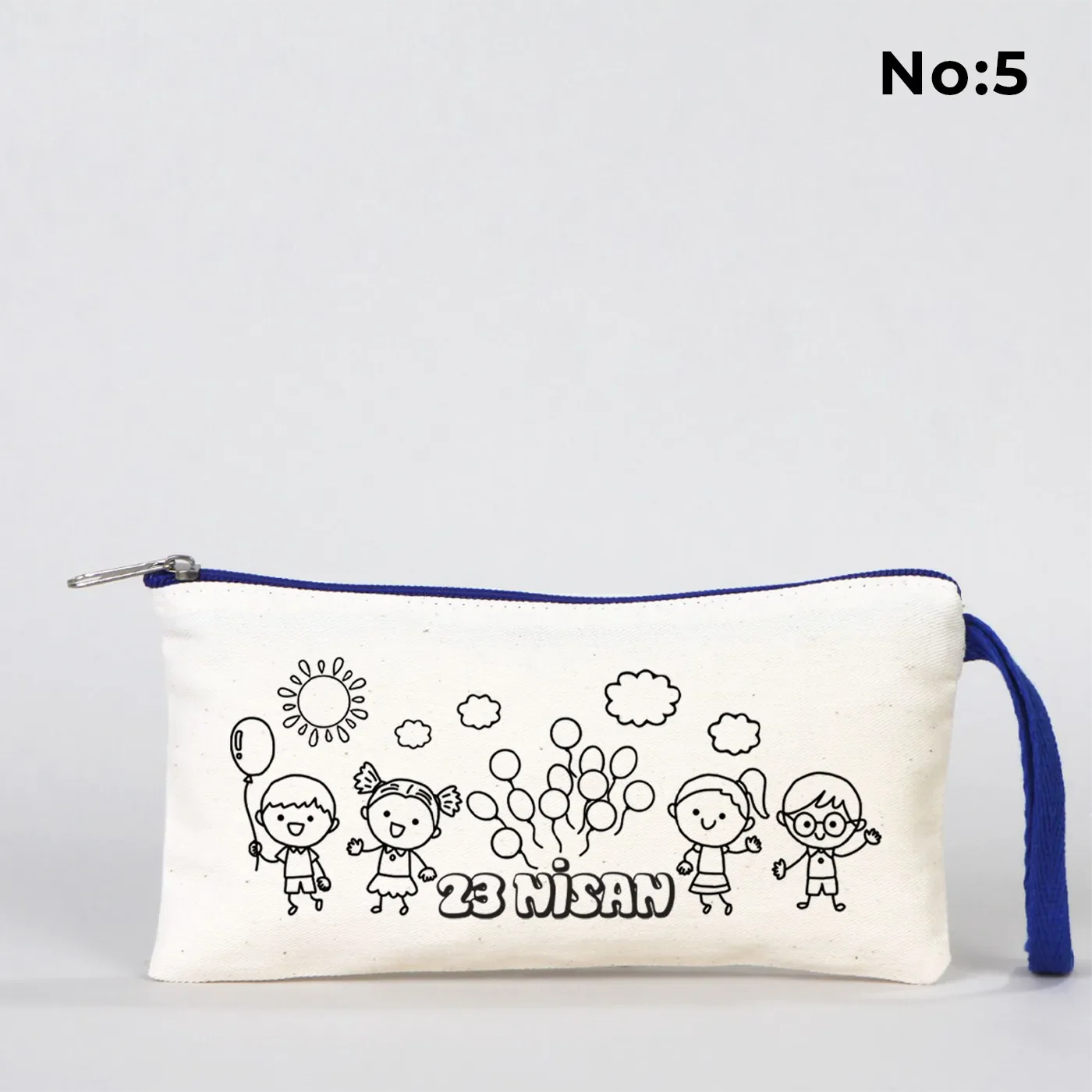 Boyanabilir 21x10 cm Saks Mavi Fermuarlı Bez Kese - 23 Nisan Hediyesi - farklı açı