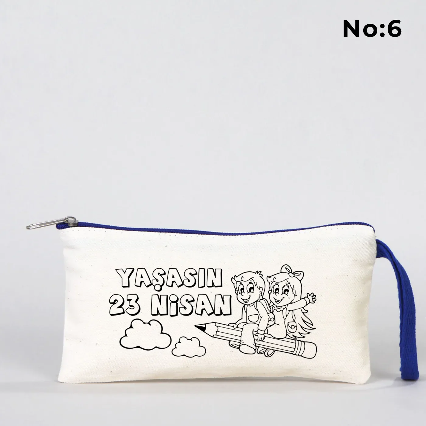 Boyanabilir 21x10 cm Saks Mavi Fermuarlı Bez Kese - 23 Nisan Hediyesi - görsel 6