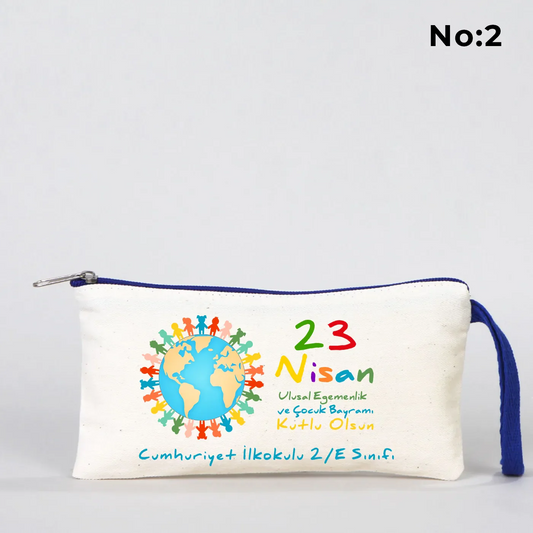 21x10 cm Saks Mavi Fermuarlı Kalemlik - 23 Nisan Hediyesi (Okul-Sınıf Baskılı) - detay görünüm