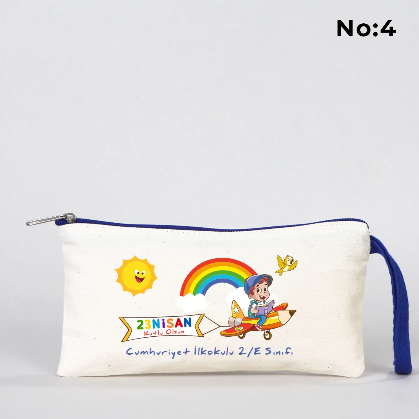 21x10 cm Saks Mavi Fermuarlı Kalemlik - 23 Nisan Hediyesi (Okul-Sınıf Baskılı) - kullanım örneği