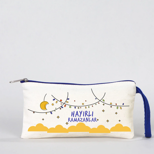 21x10 cm Saks Mavi Fermuarlı Bez Kalemlik - Bayram Harçlık Cüzdanı - detay görünüm