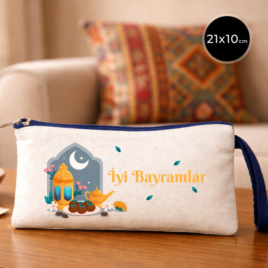 21x10 cm Saks Mavi Fermuarlı Bez Kalemlik - Bayram Harçlık Cüzdanı