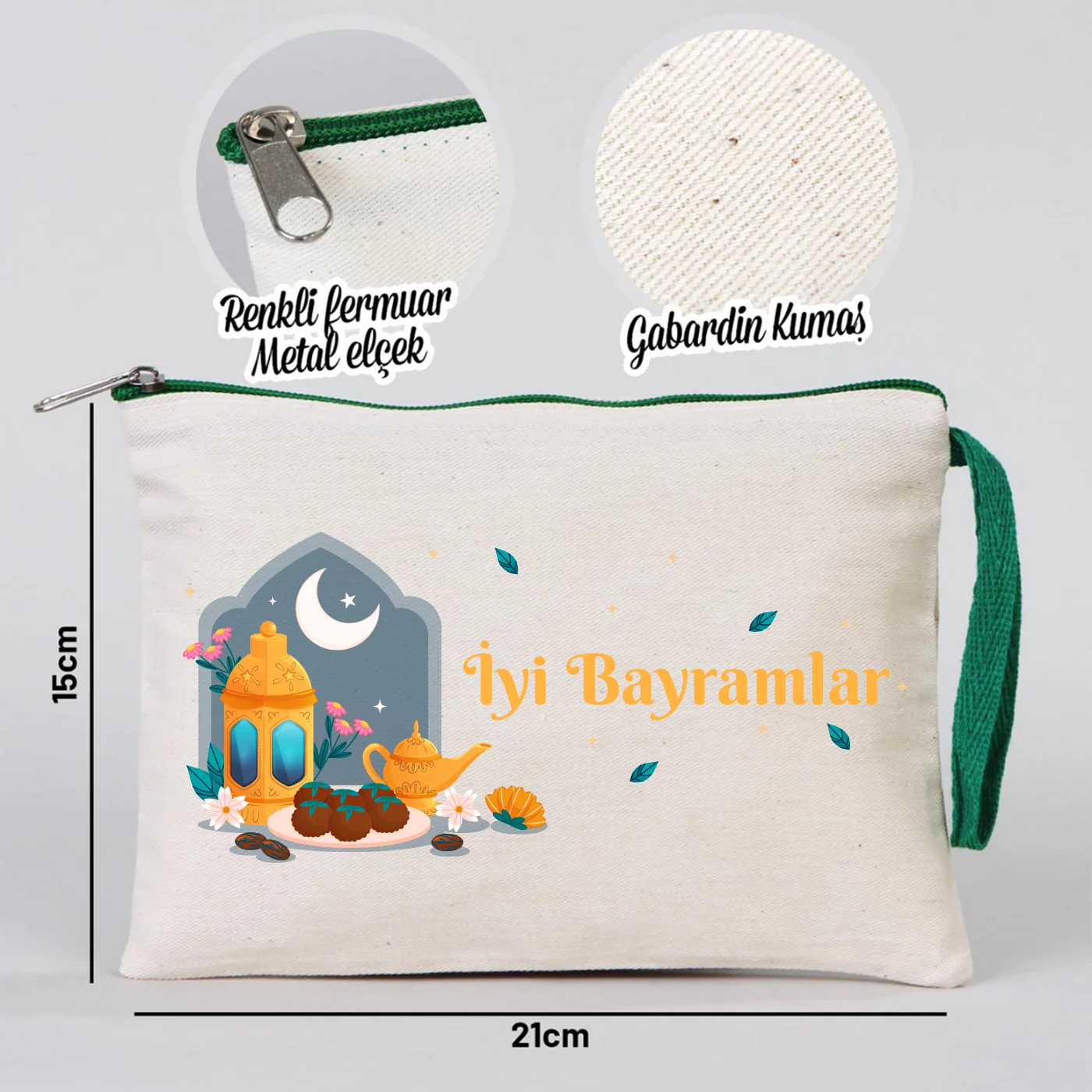 21x15 cm Yeşil Fermuarlı - Bayram Harçlık Cüzdanı - farklı açı
