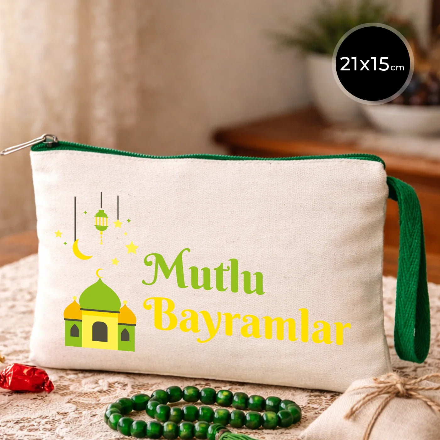 21x15 cm Yeşil Fermuarlı - Bayram Harçlık Cüzdanı