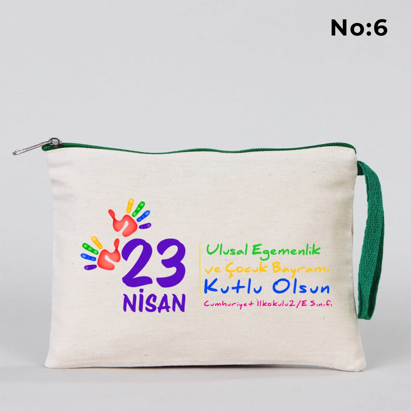 21x15 cm Yeşil Fermuarlı Kalemlik - 23 Nisan Hediyesi (Okul-Sınıf Baskılı) - görsel 6