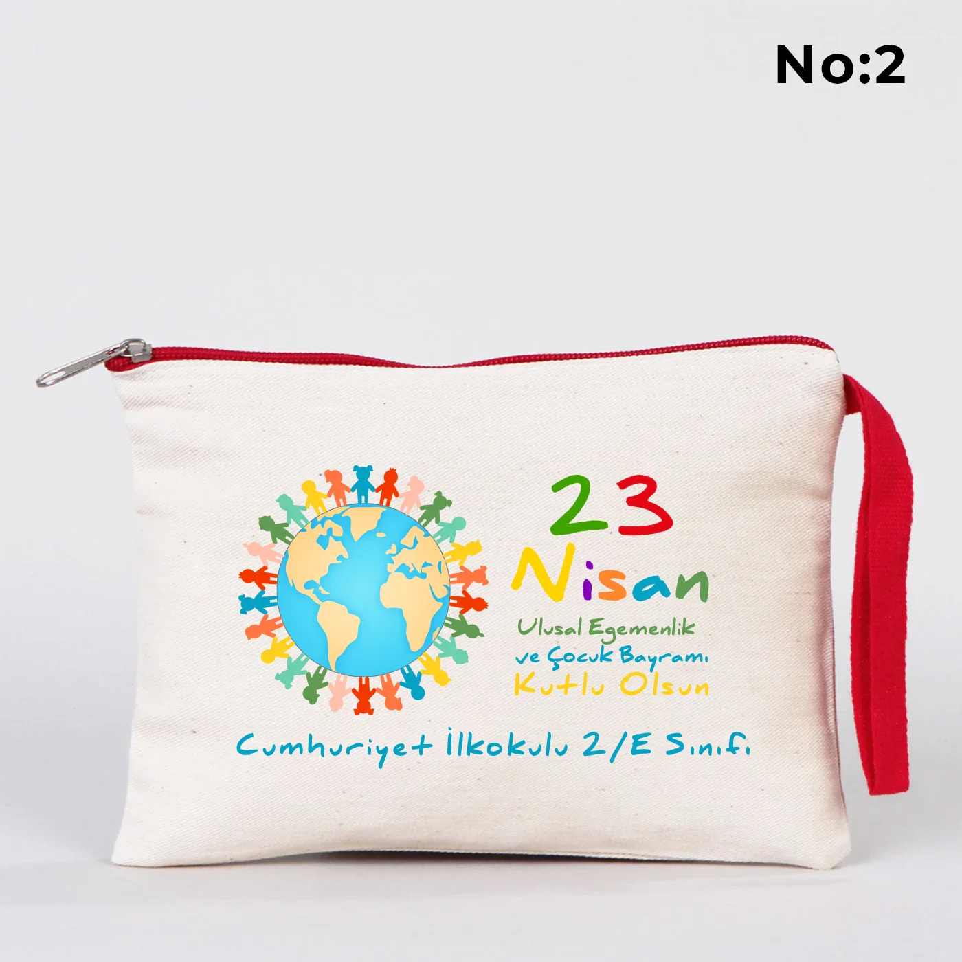21x15 cm Kırmızı Fermuarlı Kalemlik - 23 Nisan Hediyesi (Okul-Sınıf Baskılı) - detay görünüm