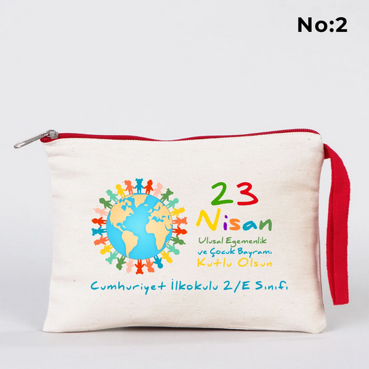 21x15 cm Kırmızı Fermuarlı Kalemlik - 23 Nisan Hediyesi (Okul-Sınıf Baskılı) - detay görünüm