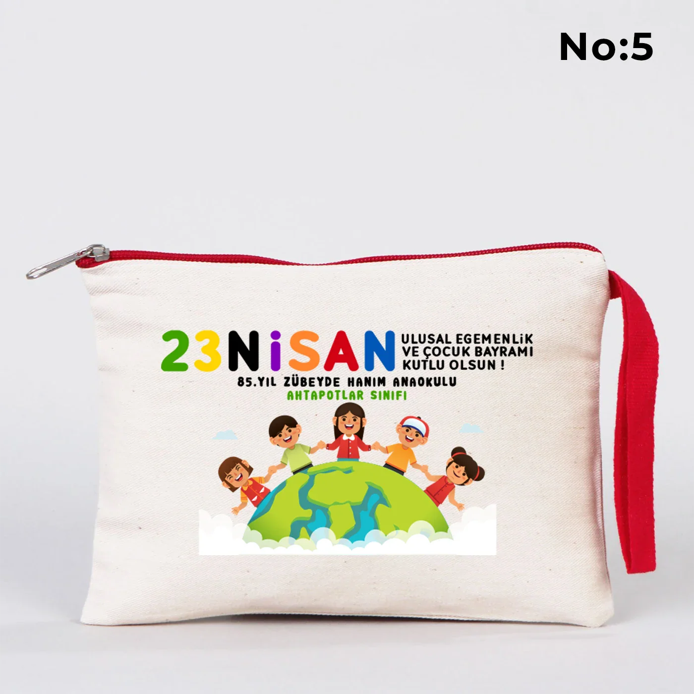 21x15 cm Kırmızı Fermuarlı Kalemlik - 23 Nisan Hediyesi (Okul-Sınıf Baskılı) - farklı açı