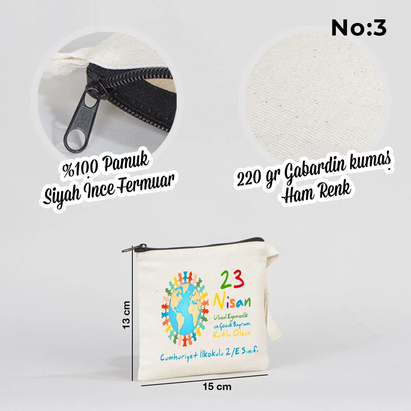 15x13 cm Clutch Modeli Günlük Kullanım - 23 Nisan  (Okul-Sınıf Baskılı) - yakın çekim