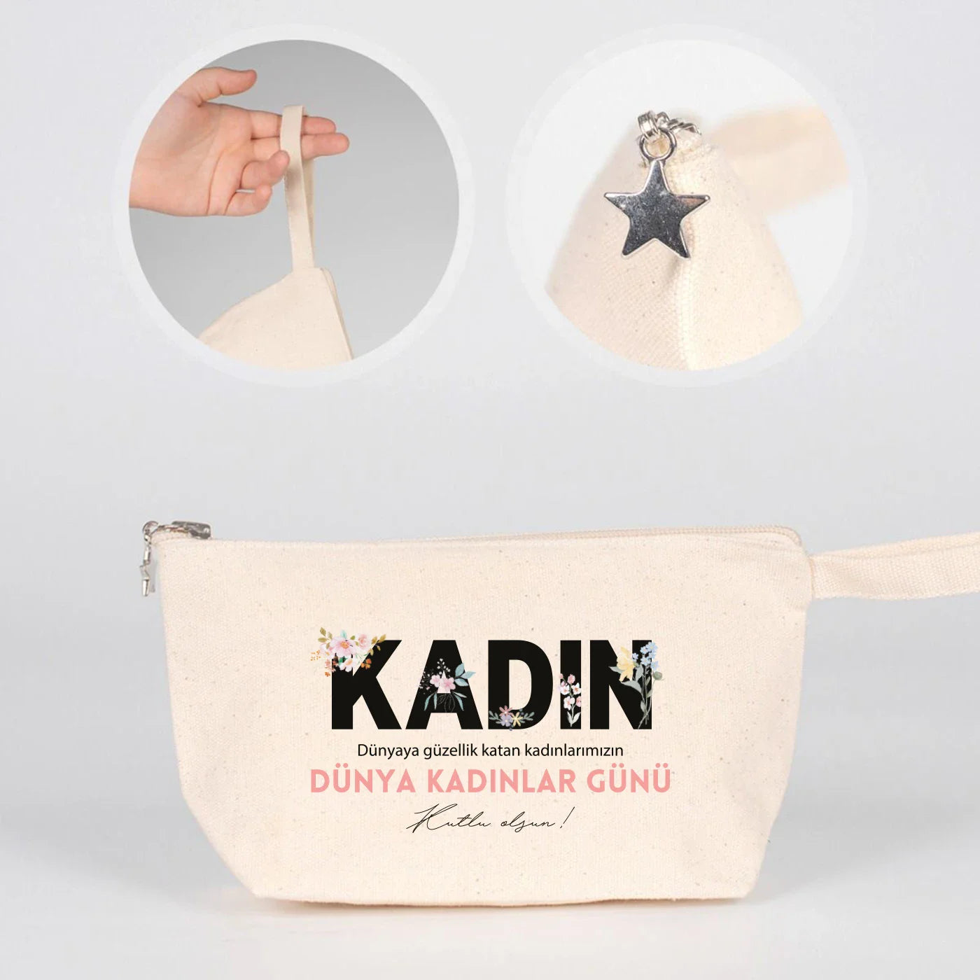 22x12x5 cm Körüklü Kanvas Kalemlik - Kadınlar Günü Hediyesi - yakın çekim