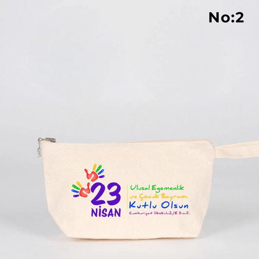 22x12x5 cm Körüklü Kanvas Kalemlik - 23 Nisan Hediyesi (Okul-Sınıf Baskılı) - detay görünüm