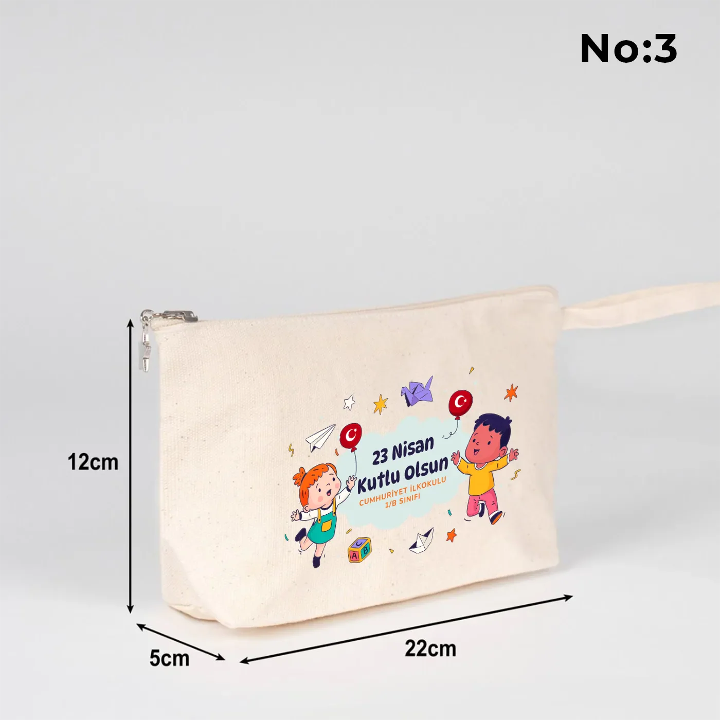 22x12x5 cm Körüklü Kanvas Kalemlik - 23 Nisan Hediyesi (Okul-Sınıf Baskılı) - yakın çekim