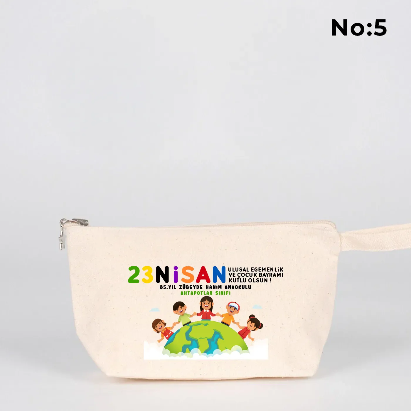 22x12x5 cm Körüklü Kanvas Kalemlik - 23 Nisan Hediyesi (Okul-Sınıf Baskılı) - farklı açı
