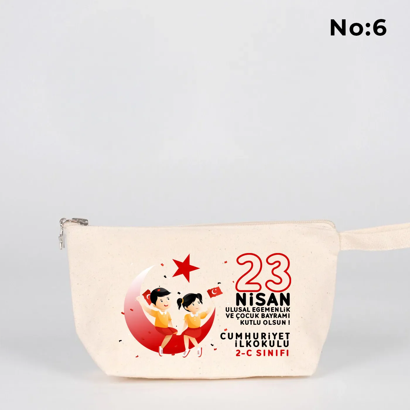 22x12x5 cm Körüklü Kanvas Kalemlik - 23 Nisan Hediyesi (Okul-Sınıf Baskılı) - görsel 6
