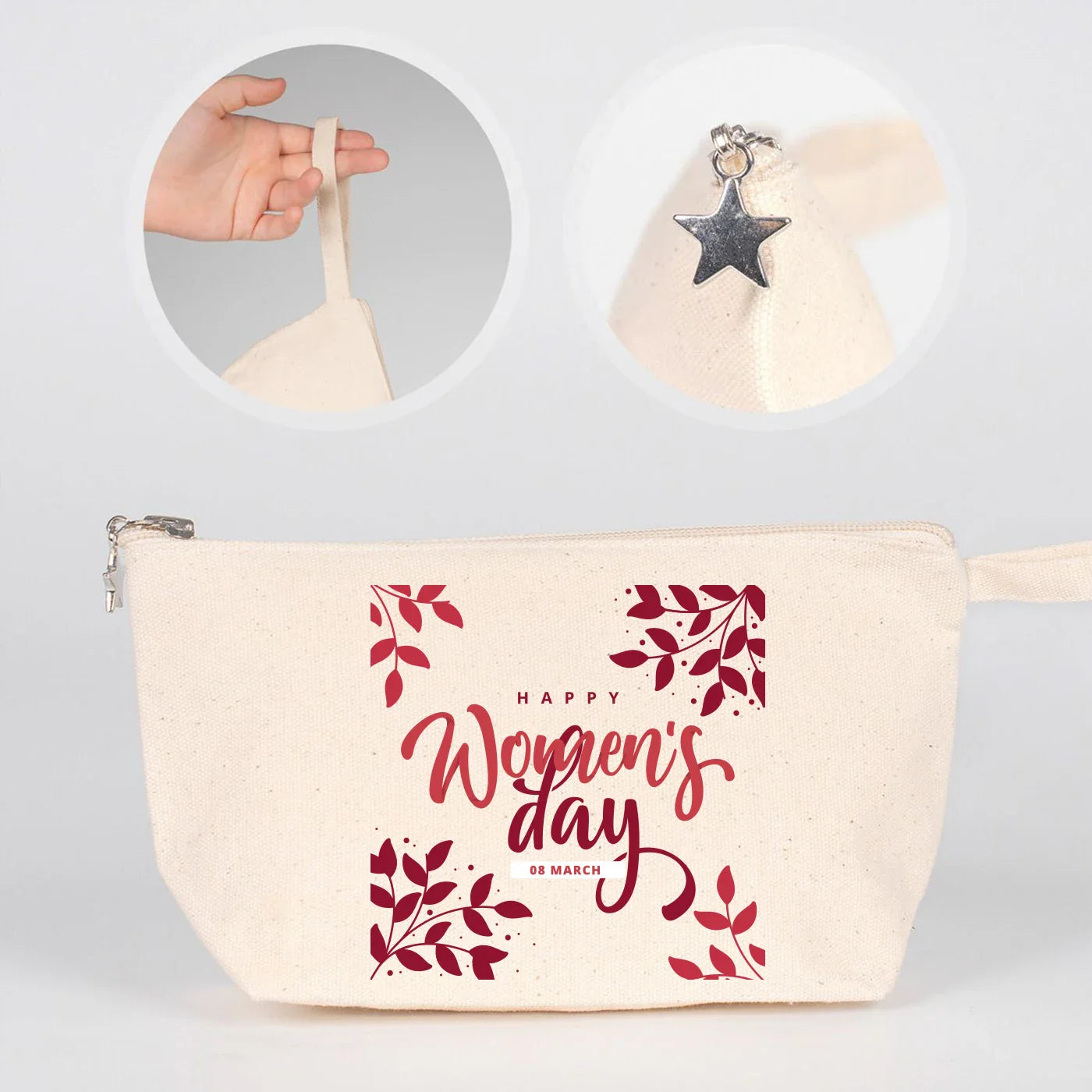 25x15x6 cm Körüklü Kanvas Clutch Çanta – Kadınlar Günü Hediyesi - detay görünüm