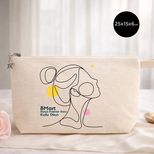25x15x6 cm Körüklü Kanvas Clutch Çanta – Kadınlar Günü Hediyesi