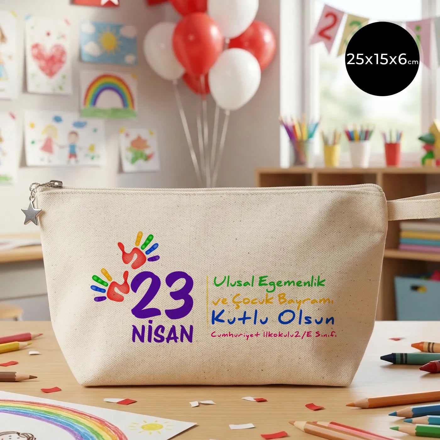 25x15x6 cm Körüklü Kanvas Kalemlik - 23 Nisan Hediyesi