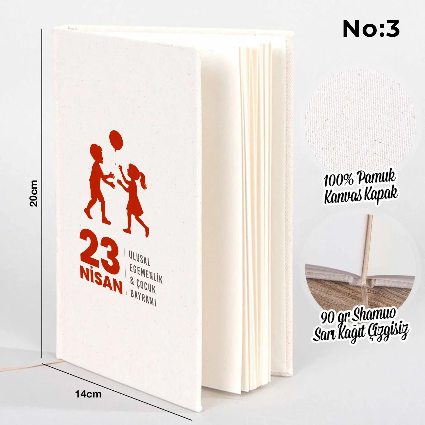 14x20 cm Ham Renk Kanvas Defter - 23 Nisan Hediyesi - yakın çekim