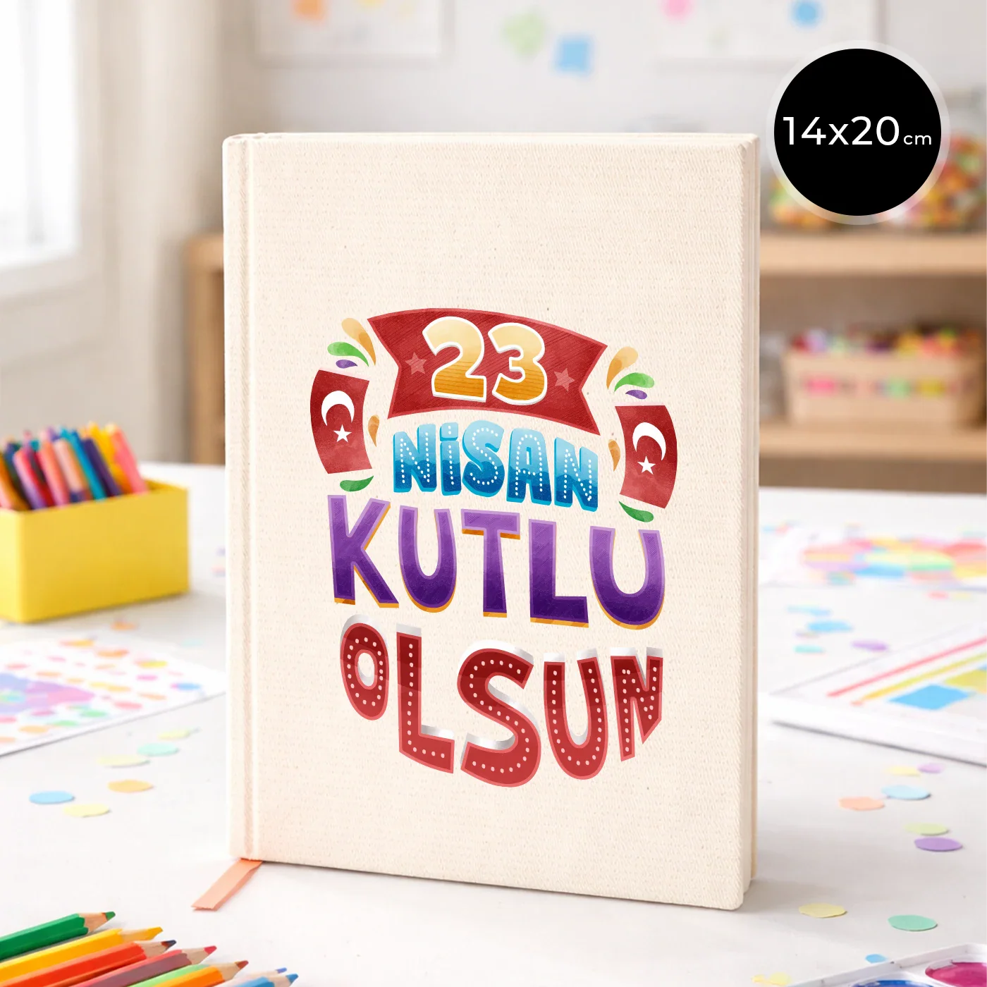 14x20 cm Ham Renk Kanvas Defter - 23 Nisan Hediyesi