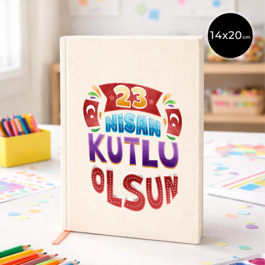 14x20 cm Ham Renk Kanvas Defter - 23 Nisan Hediyesi