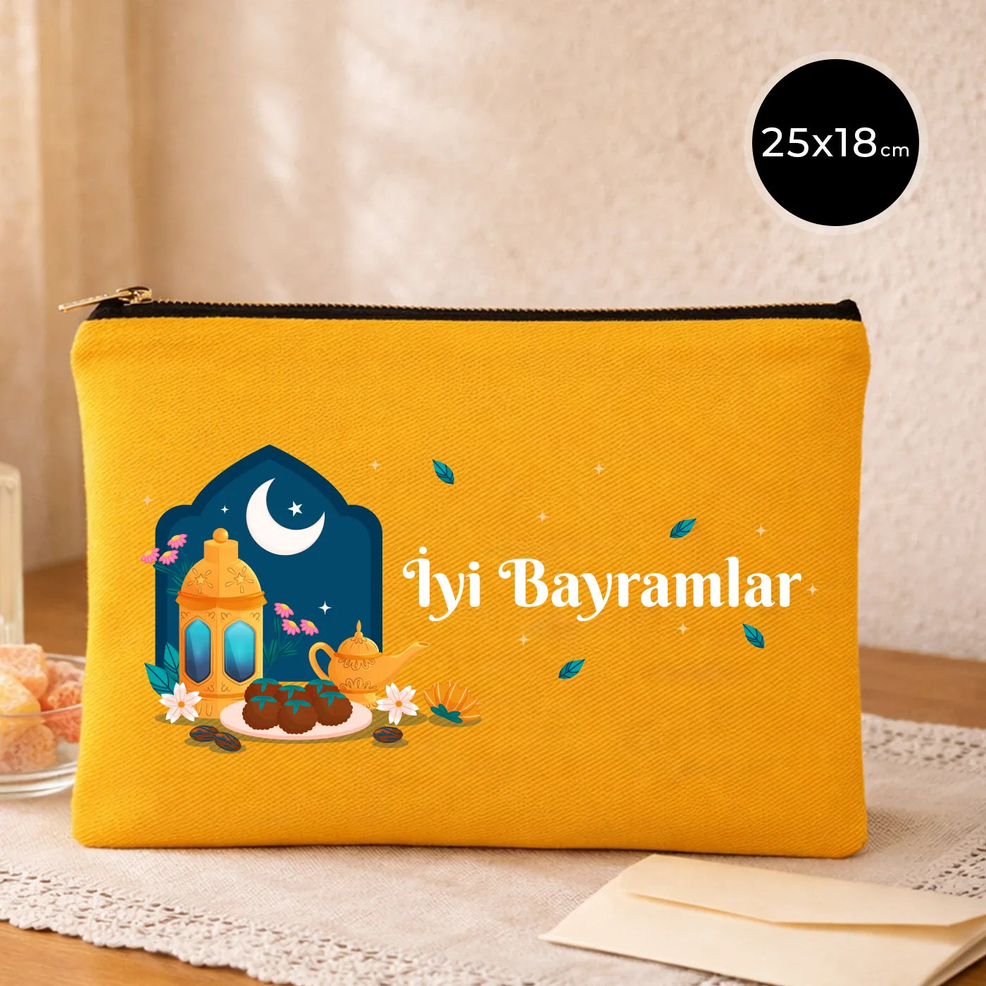 25x18 cm Sarı Metal Fermuarlı Kalemlik - Harçlık & Şeker Cüzdanı