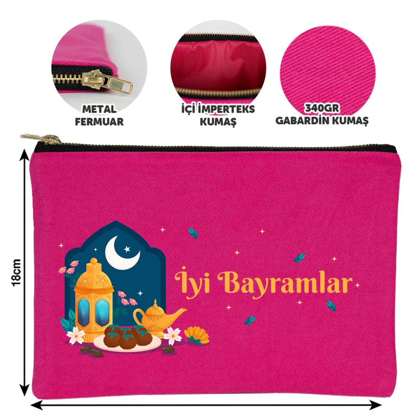 25x18 cm Fuşya Metal Fermuarlı Kalemlik - Harçlık & Şeker Cüzdanı
