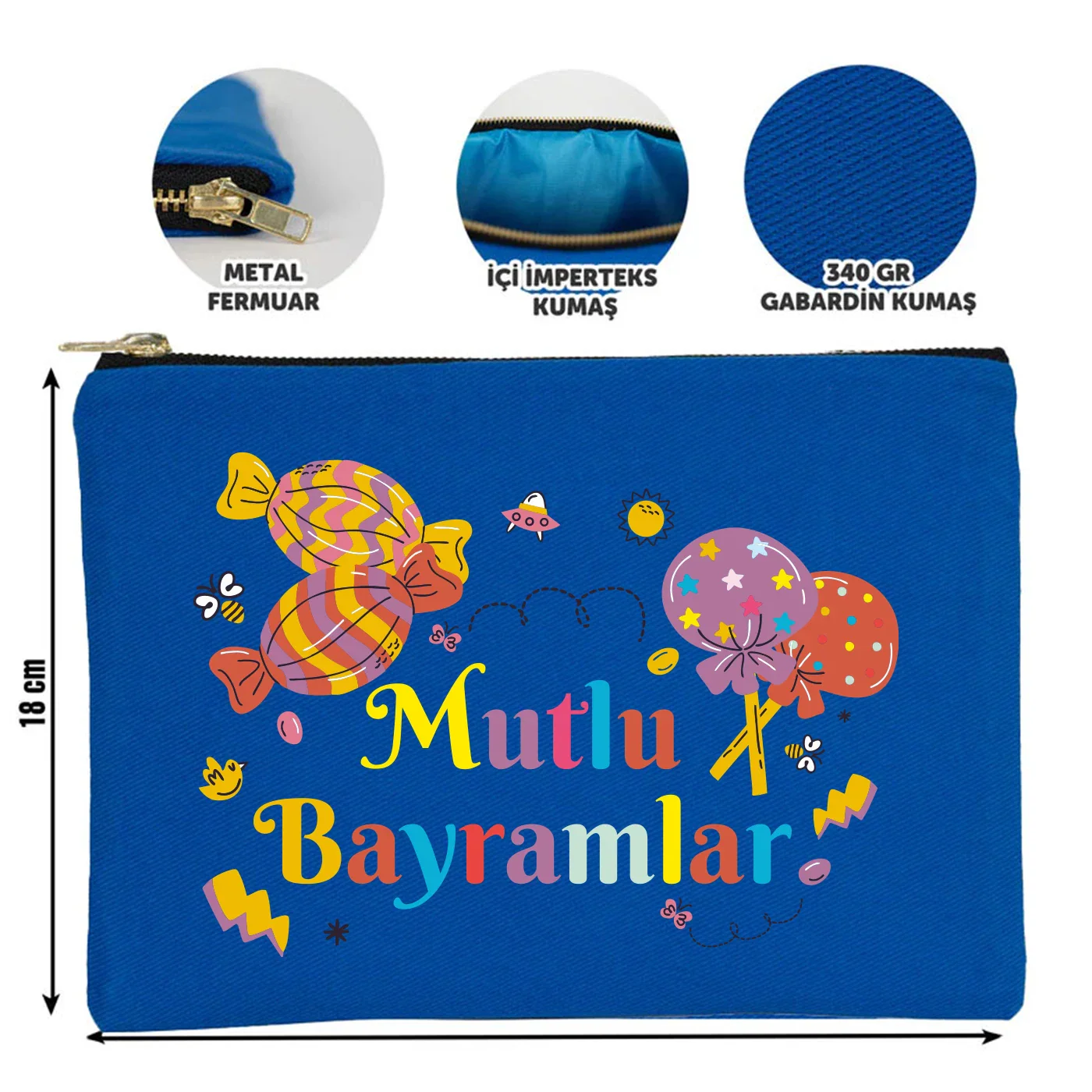 25x18 cm Saks Mavi Metal Fermuarlı Kalemlik - Harçlık & Şeker Cüzdanı - farklı açı