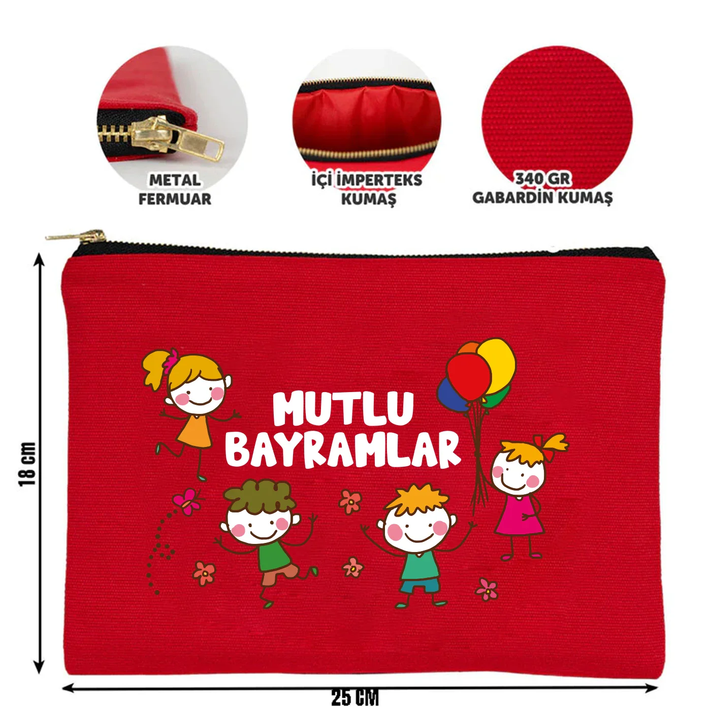 25x18 cm Kırmızı Metal Fermuarlı Kalemlik - Harçlık & Şeker Cüzdanı - görsel 6