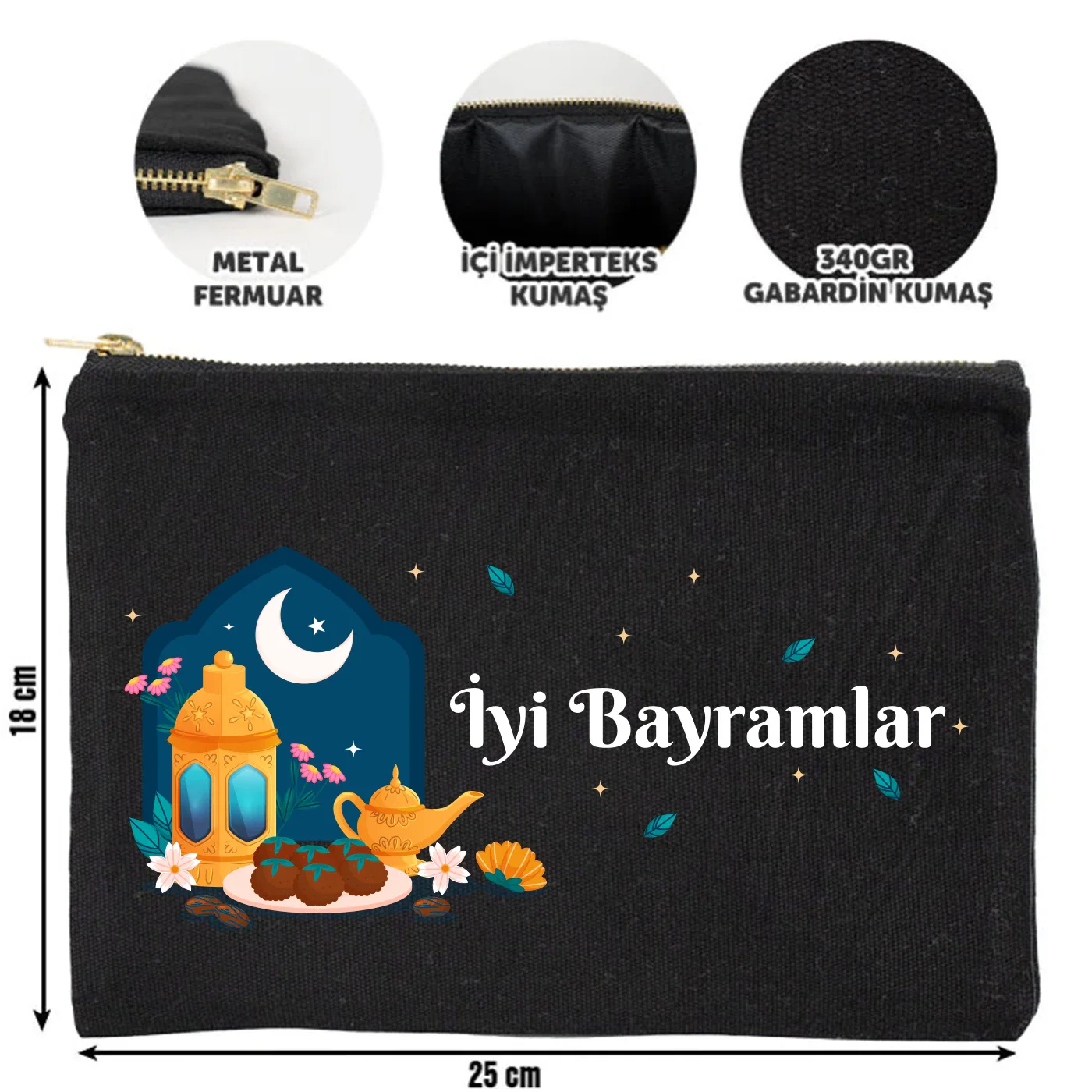 25x18 cm Siyah Metal Fermuarlı Kalemlik - Harçlık & Şeker Cüzdanı - farklı açı