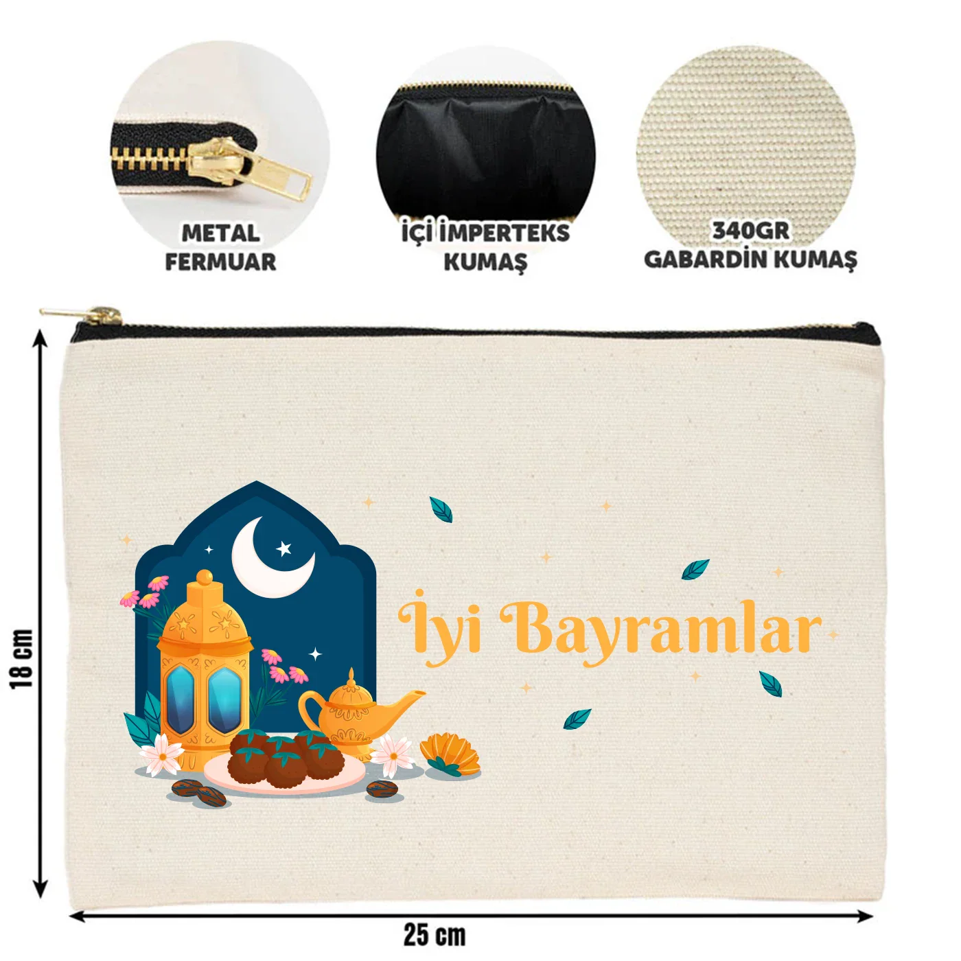 25x18 cm Ham Renk Metal Fermuarlı Kalemlik - Harçlık & Şeker Cüzdanı - farklı açı