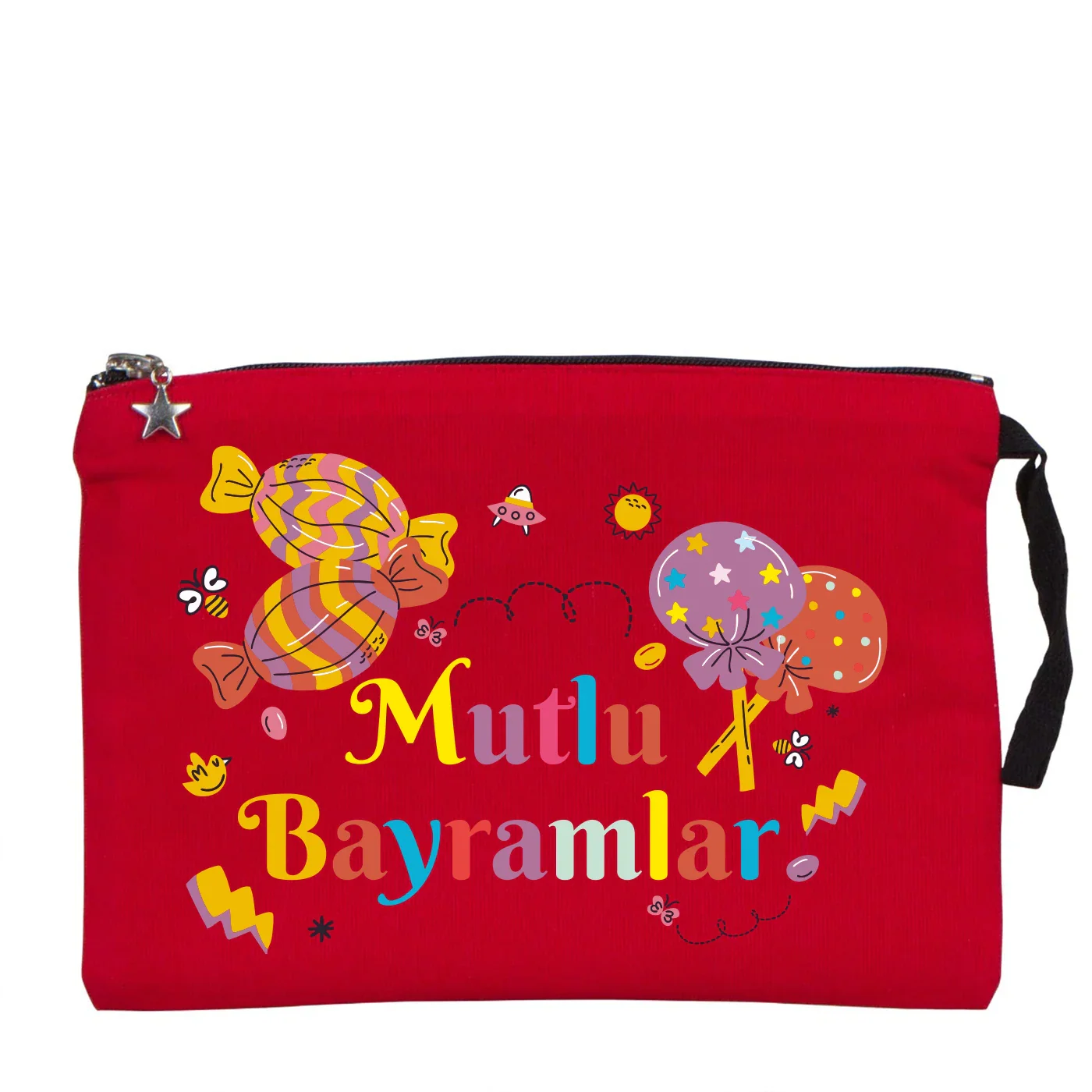 25x18 cm Kırmızı Astarlı Kanvas Kalemlik - Harçlık & Şeker Cüzdanı - detay görünüm