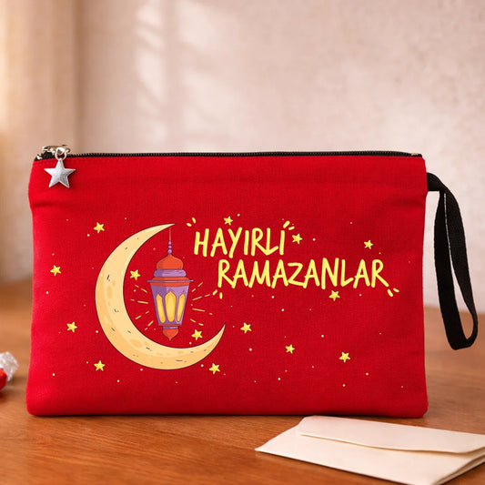 25x18 cm Kırmızı Astarlı Kanvas Kalemlik - Harçlık & Şeker Cüzdanı