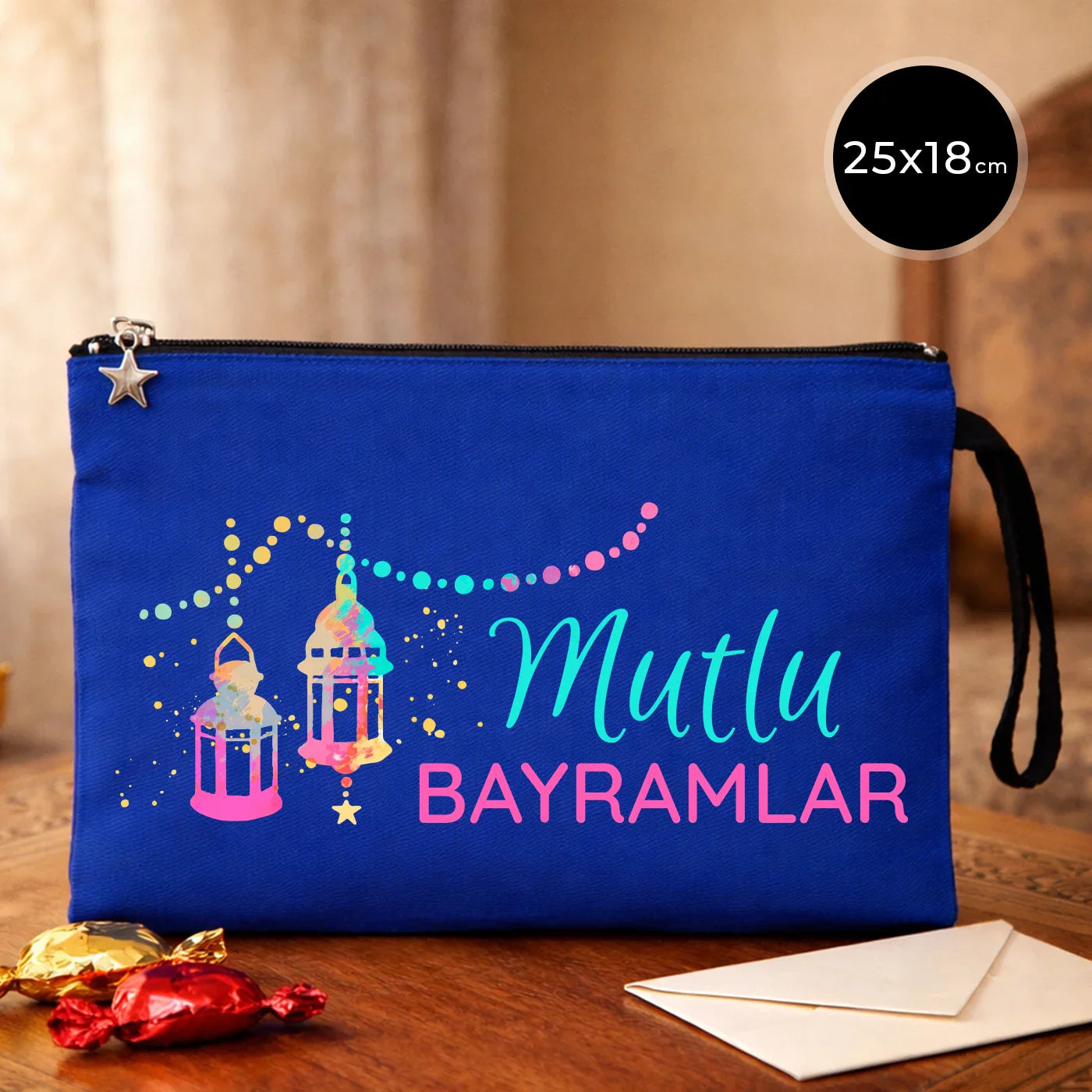 25x18 cm Mavi Astarlı Kanvas Kalemlik - Harçlık & Şeker Cüzdanı