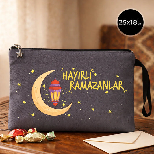 25x18 cm Antrasit Astarlı Kanvas Kalemlik - Bayram Harçlık Cüzdanı