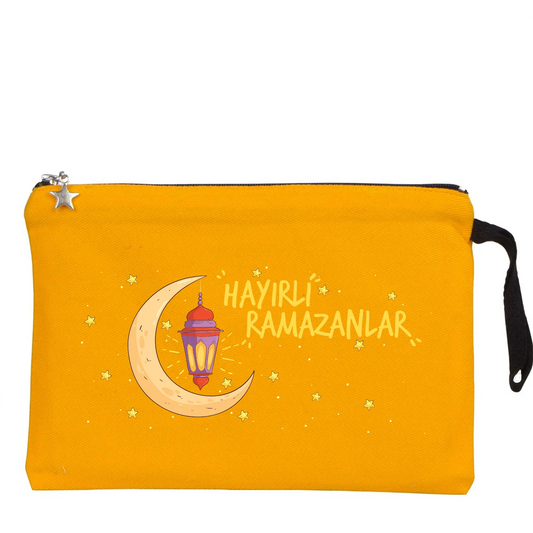 25x18 cm Sarı Astarlı Kanvas Kalemlik - Bayram Harçlık Cüzdanı - detay görünüm