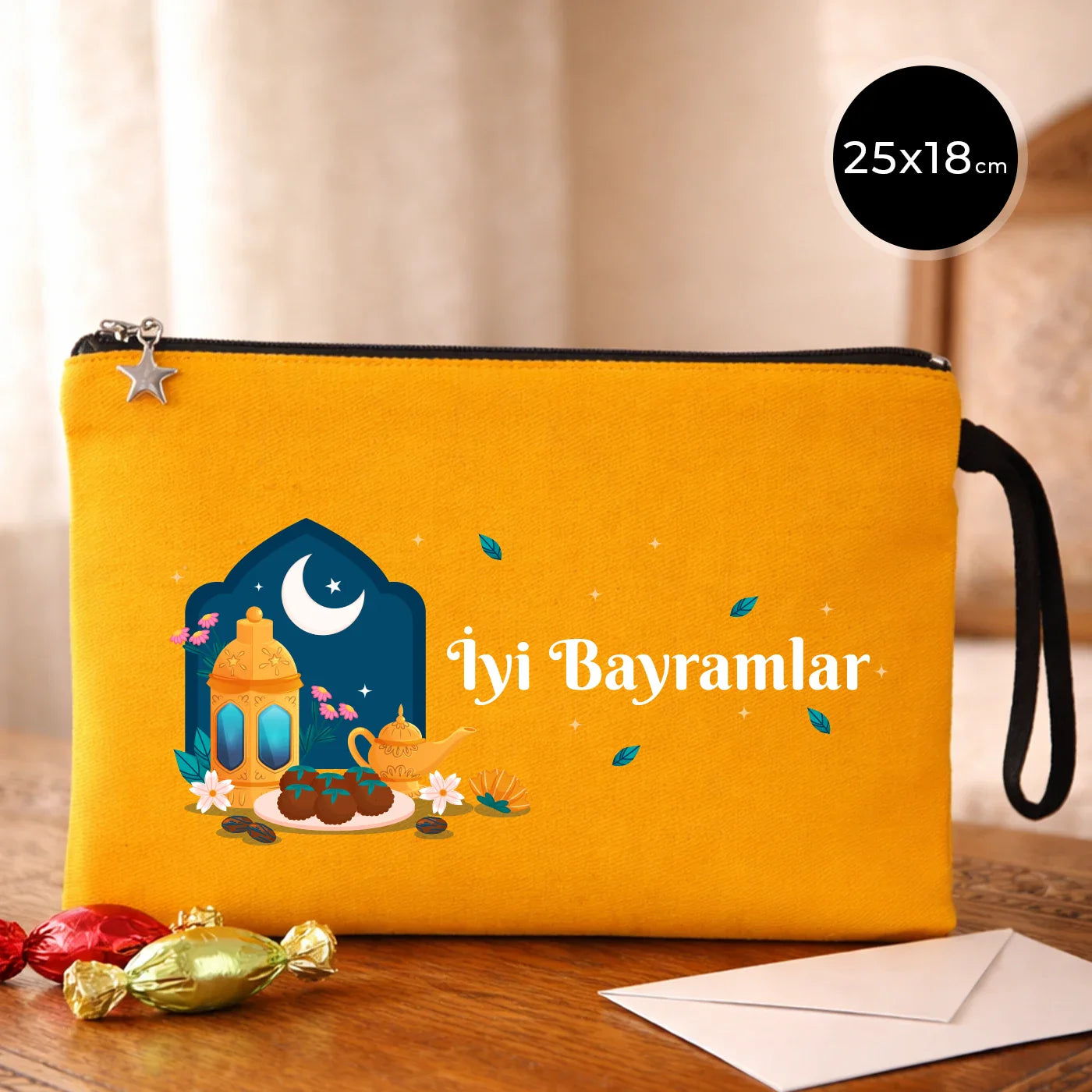 25x18 cm Sarı Astarlı Kanvas Kalemlik - Bayram Harçlık Cüzdanı