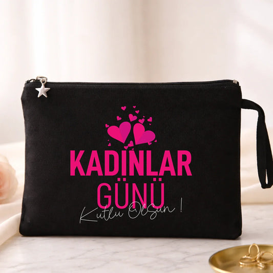 25x18 cm Siyah Astarlı Kanvas Kalemlik - Kadınlar Günü Hediyesi