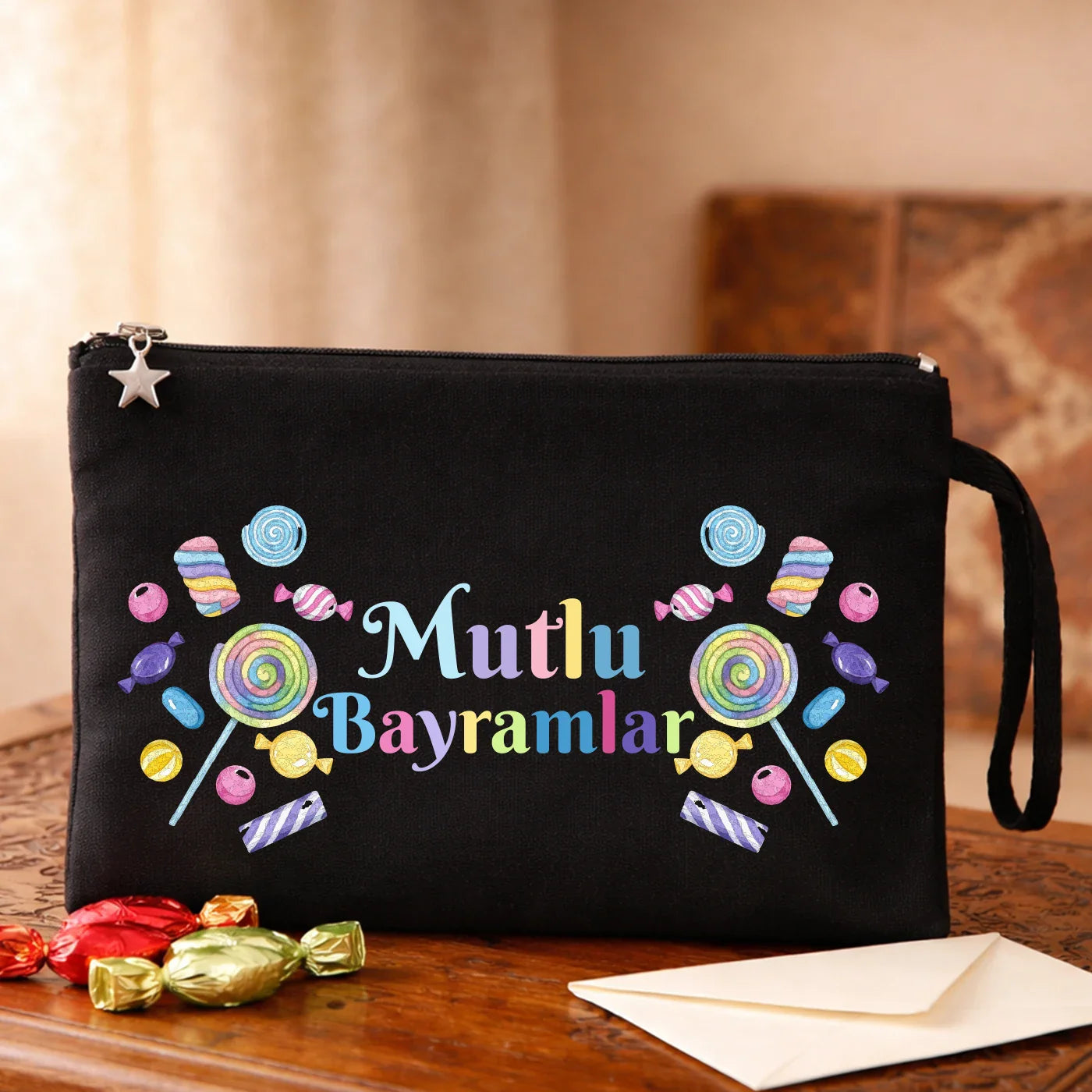 25x18 cm Siyah Astarlı Kanvas Kalemlik - Bayram Harçlık Cüzdanı