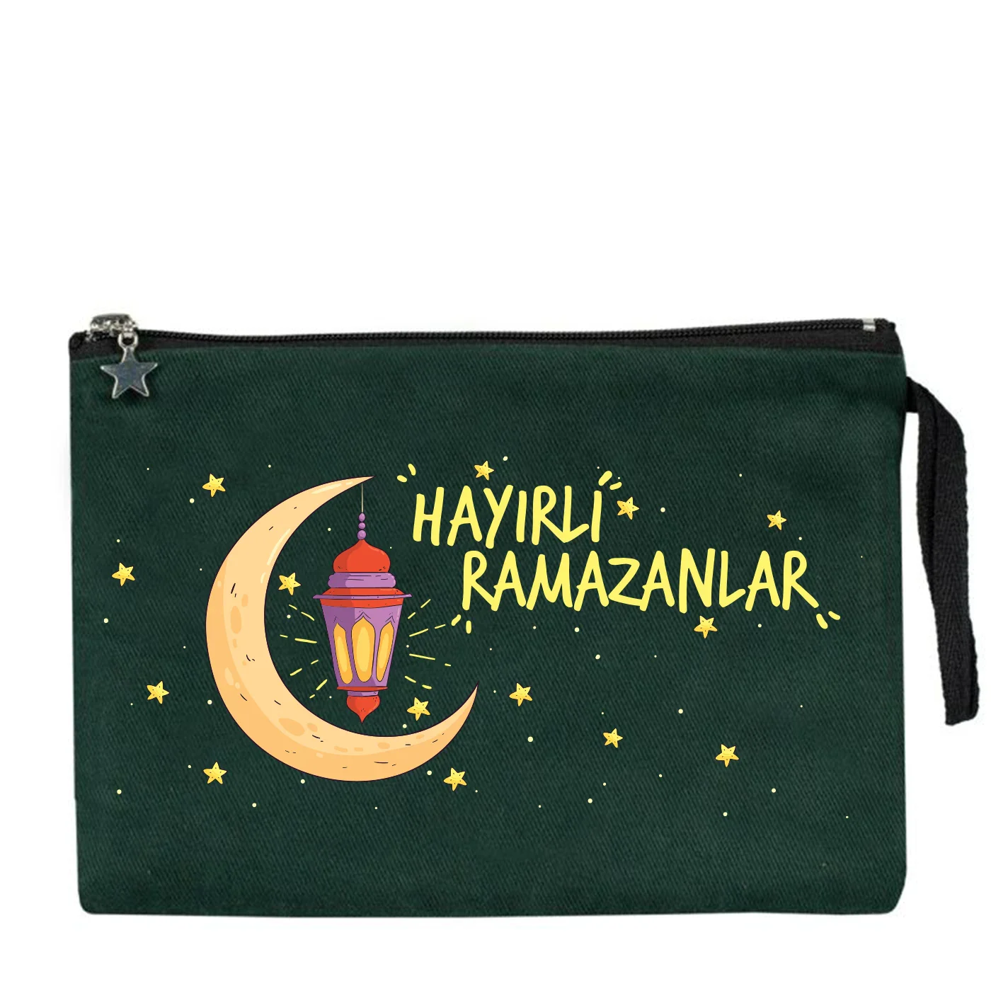 25x18 cm Çam Yeşili Astarlı Kanvas Kalemlik - Harçlık & Şeker Cüzdanı - detay görünüm
