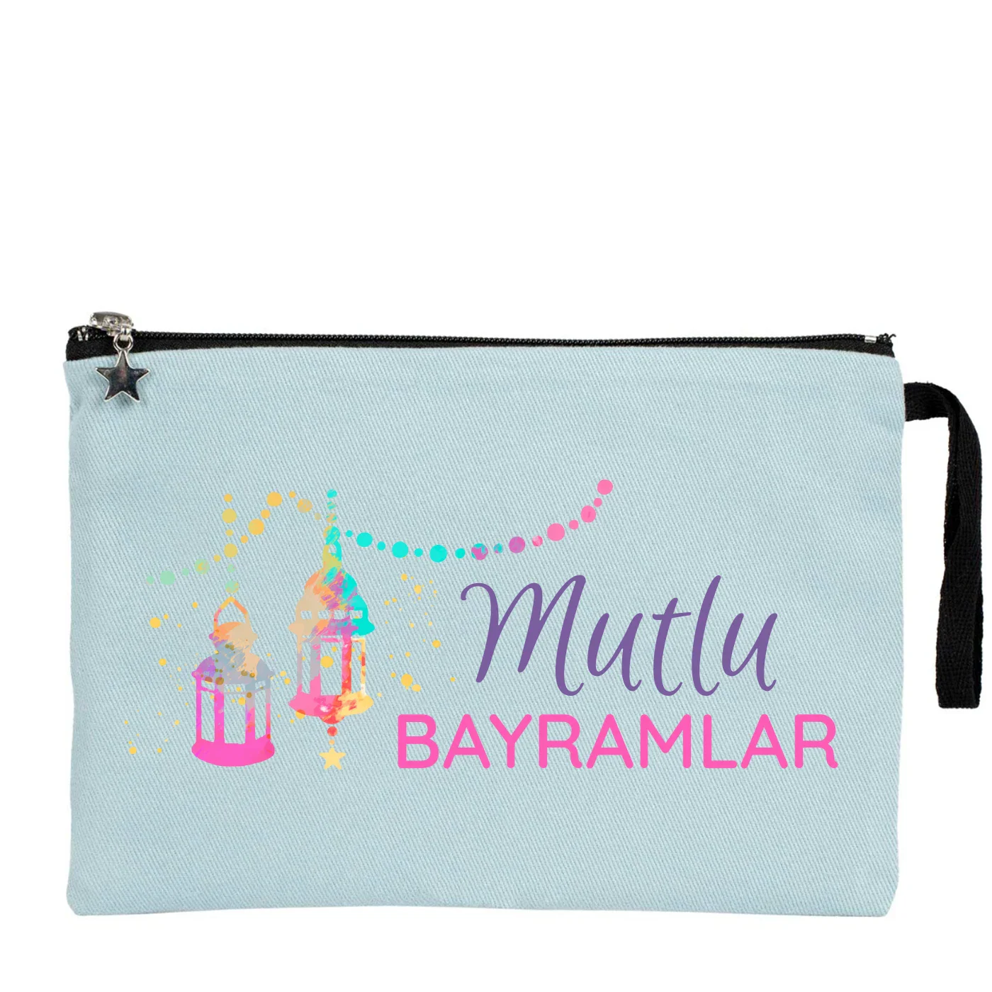 25x18 cm Açık Mavi Astarlı Kanvas Kalemlik - Harçlık & Şeker Cüzdanı - detay görünüm