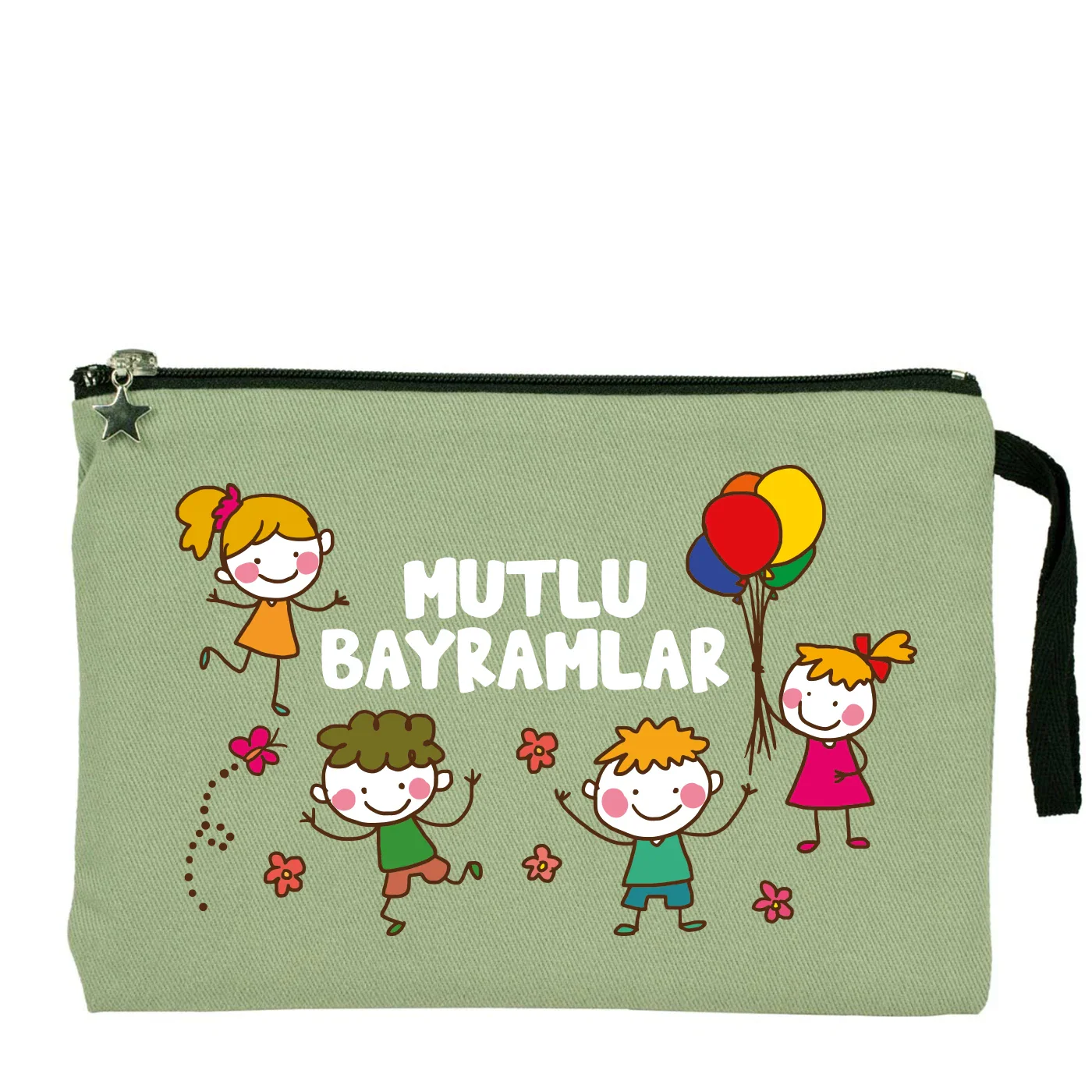 25x18 cm Mint Yeşili Astarlı Kanvas Kalemlik - Bayram Harçlık Cüzdanı - detay görünüm