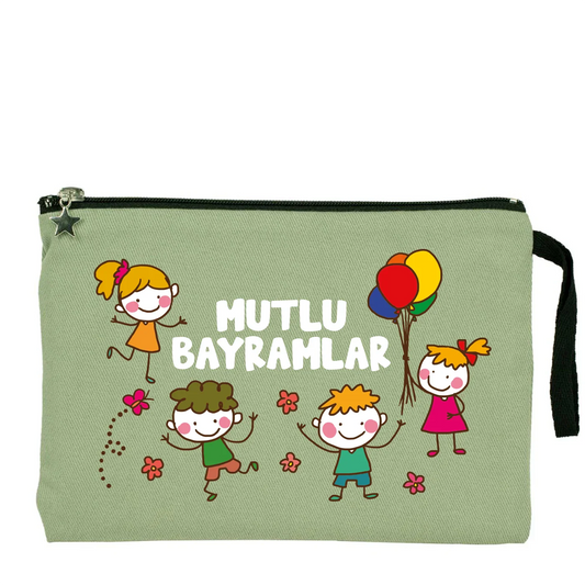 25x18 cm Mint Yeşili Astarlı Kanvas Kalemlik - Bayram Harçlık Cüzdanı - detay görünüm